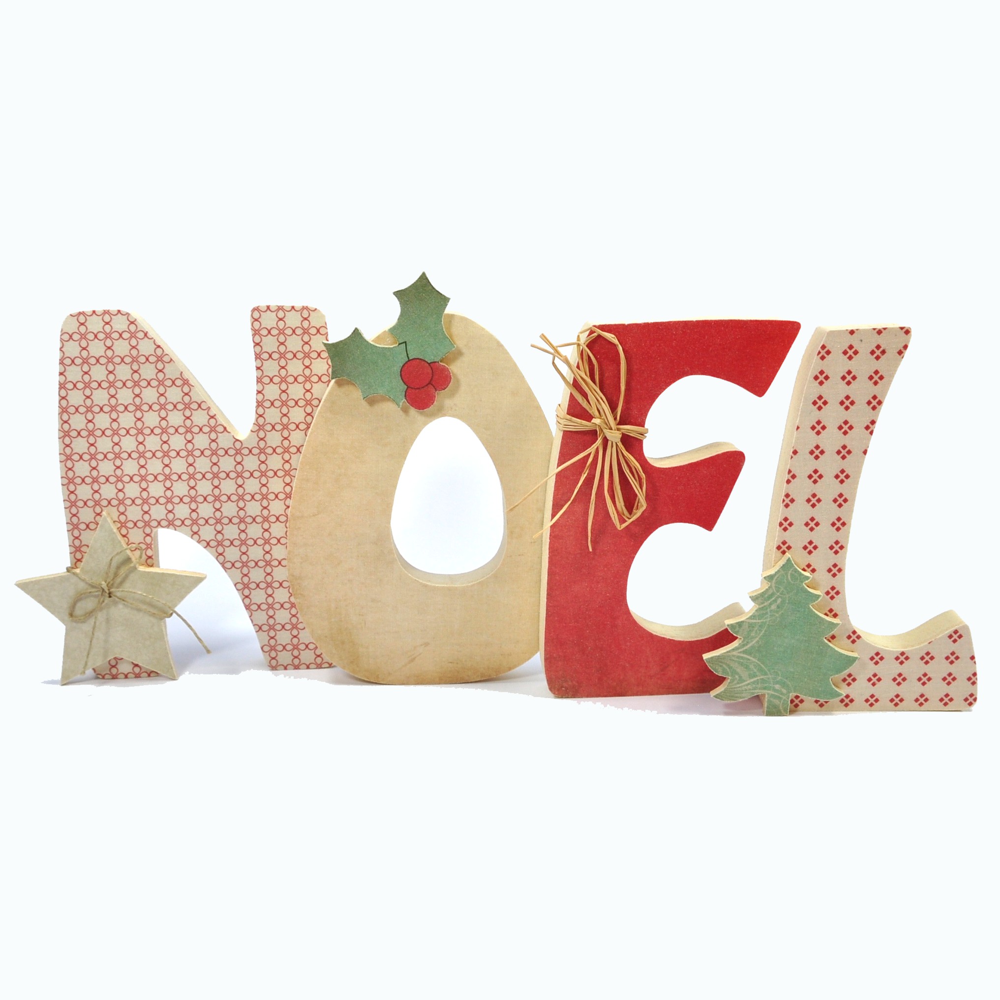 Lettres "Noel" en Bois et Tissu imprimé - IdéeCréation